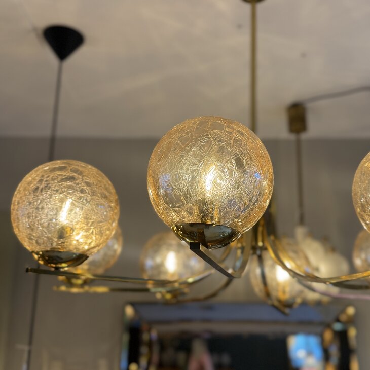 Vintage messing kroonluchter amber craquel&eacute; | Sprinkelhop