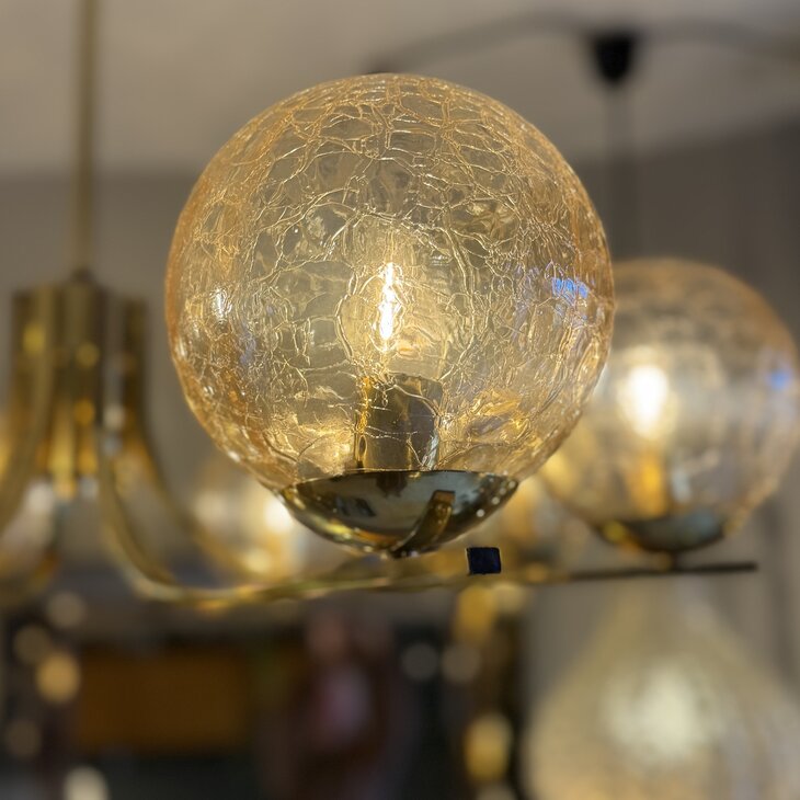 Vintage messing kroonluchter amber craquel&eacute; | Sprinkelhop