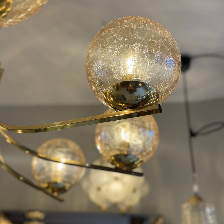 Vintage messing kroonluchter amber craquel&eacute; | Sprinkelhop