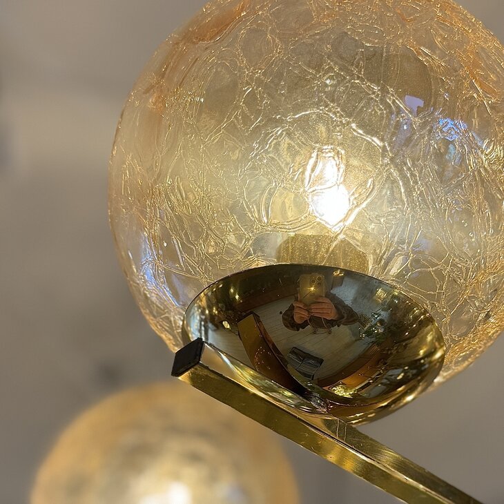 Vintage messing kroonluchter amber craquel&eacute; | Sprinkelhop
