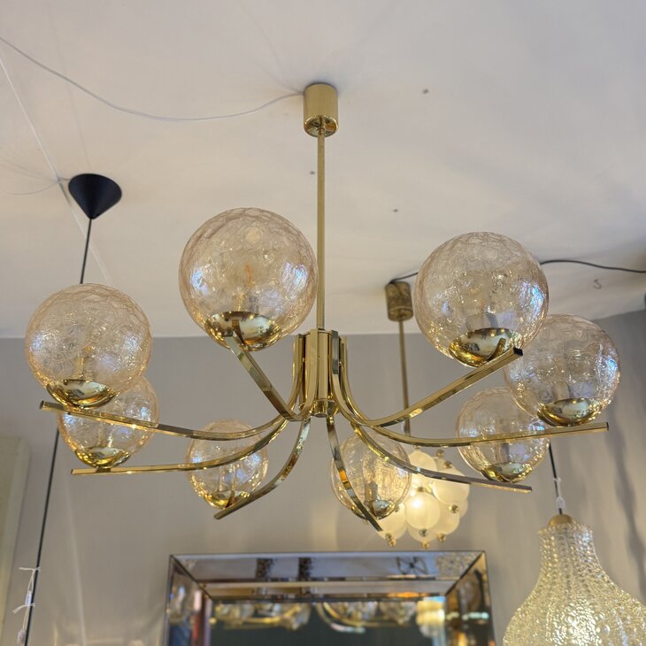 Vintage messing kroonluchter amber craquel&eacute; | Sprinkelhop