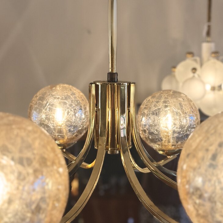 Vintage messing kroonluchter amber craquel&eacute; | Sprinkelhop