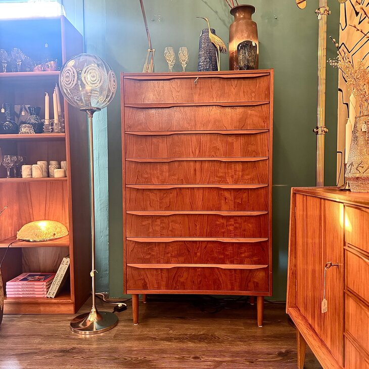 Vintage zeldzame midcentury teak Deense ladekast met 8 lades | Sprinkelhop