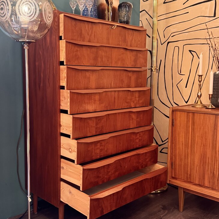 Vintage zeldzame midcentury teak Deense ladekast met 8 lades | Sprinkelhop