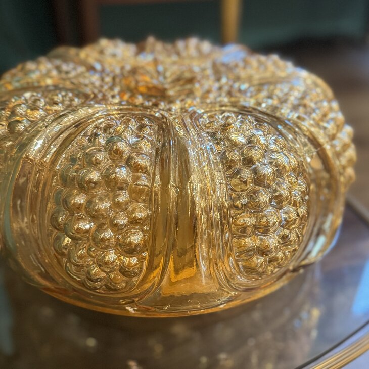 Vintage amber glazen plafondlamp ribbels en bubbles| Sprinkelhop