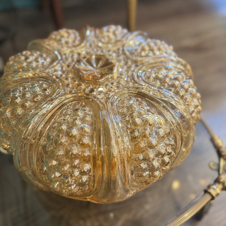 Vintage amber glazen plafondlamp ribbels en bubbles| Sprinkelhop