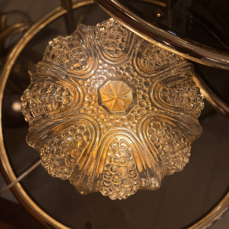 Vintage amber glazen plafondlamp ribbels en bubbles| Sprinkelhop