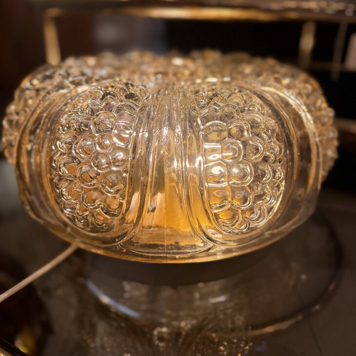 Vintage amber glazen plafondlamp ribbels en bubbles| Sprinkelhop