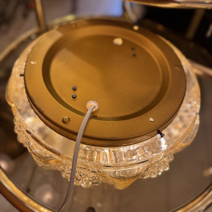 Vintage amber glazen plafondlamp ribbels en bubbles| Sprinkelhop