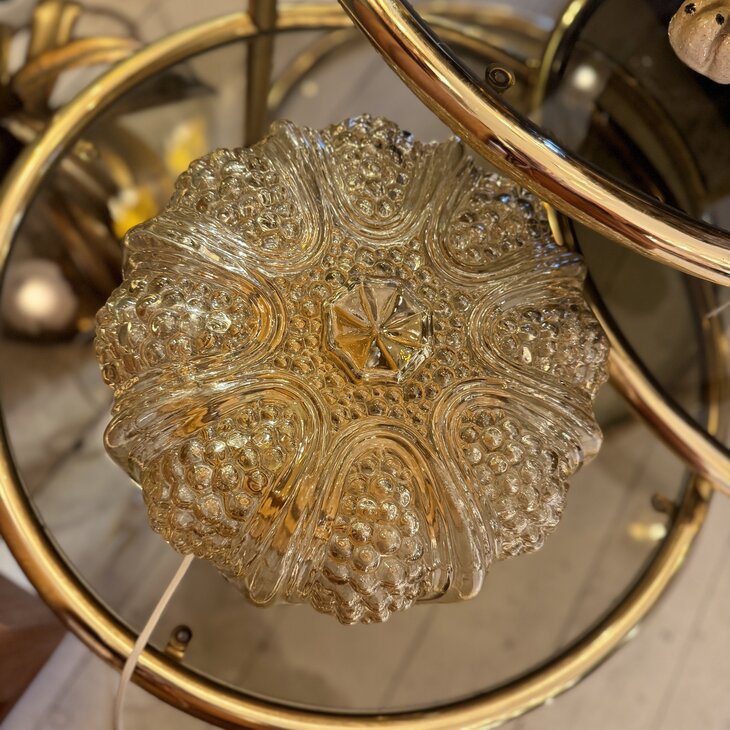 Vintage amber glazen plafondlamp ribbels en bubbles| Sprinkelhop
