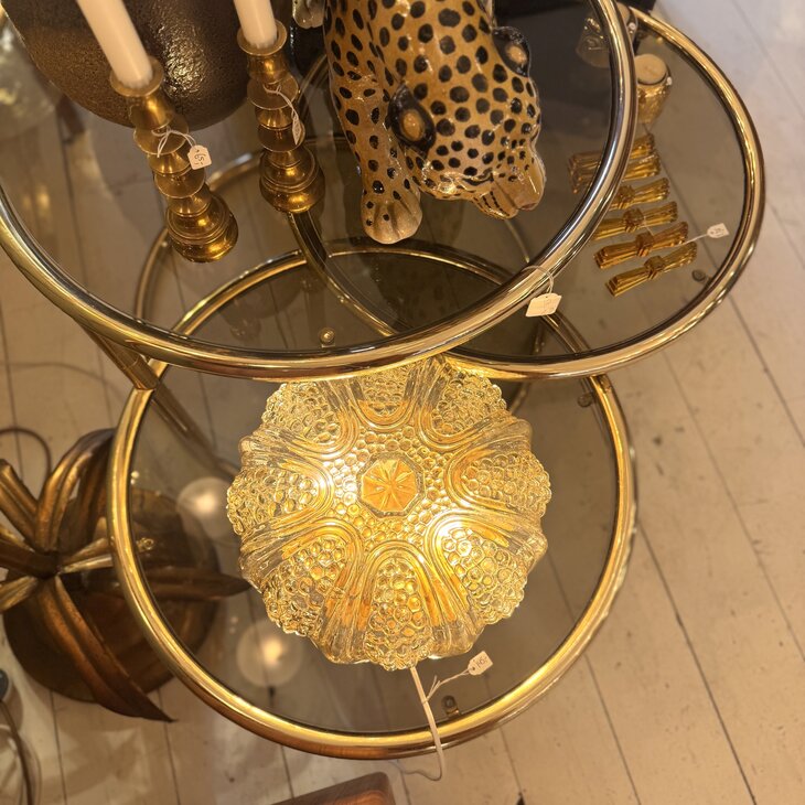 Vintage amber glazen plafondlamp ribbels en bubbles| Sprinkelhop