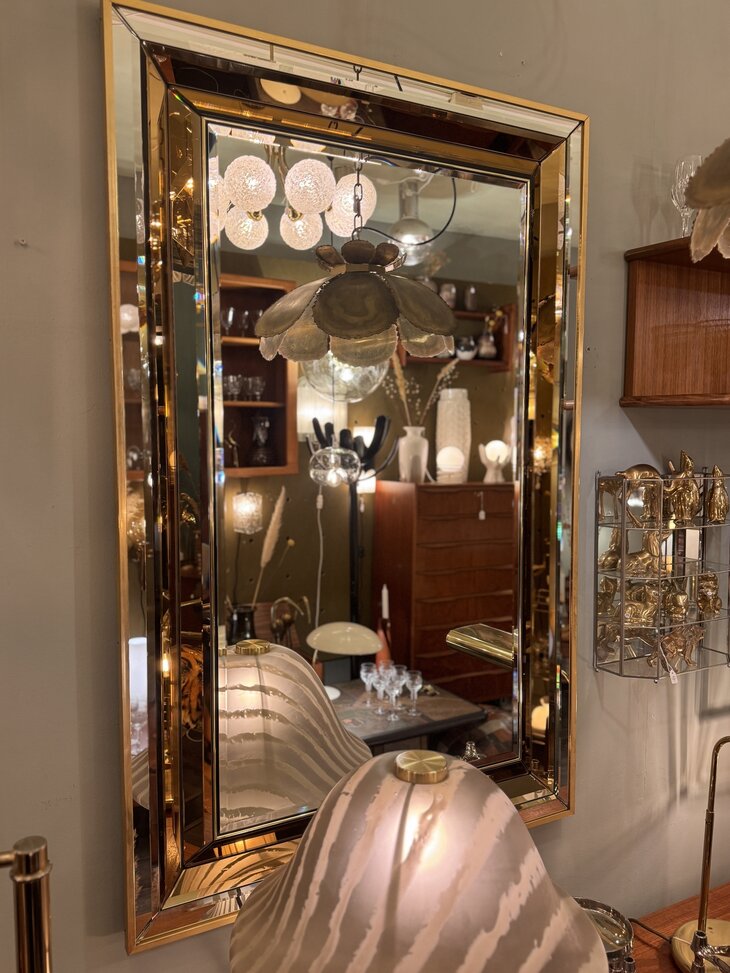 Vintage messing rechthoekige rosegouden spiegel facet geslepen| Sprinkelhop