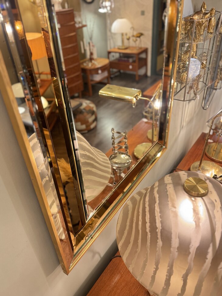 Vintage messing rechthoekige rosegouden spiegel facet geslepen| Sprinkelhop