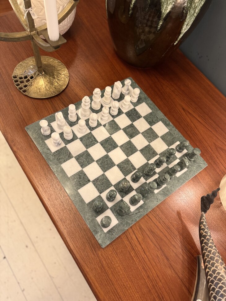Vintage marmeren schaakspel groen-wit | Sprinkelhop