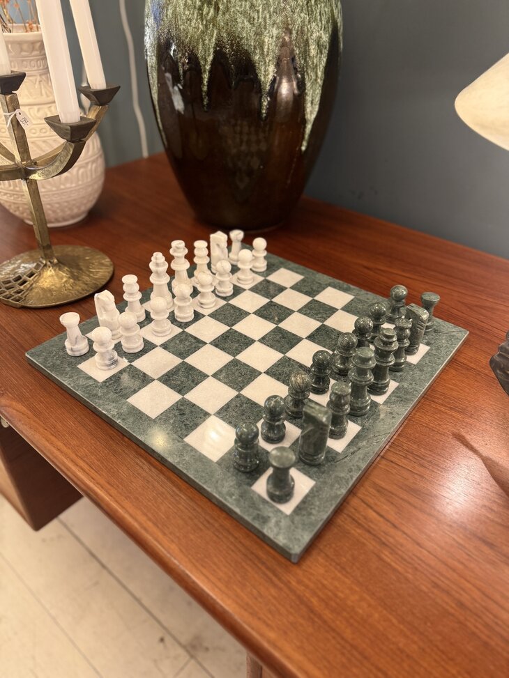 Vintage marmeren schaakspel groen-wit | Sprinkelhop