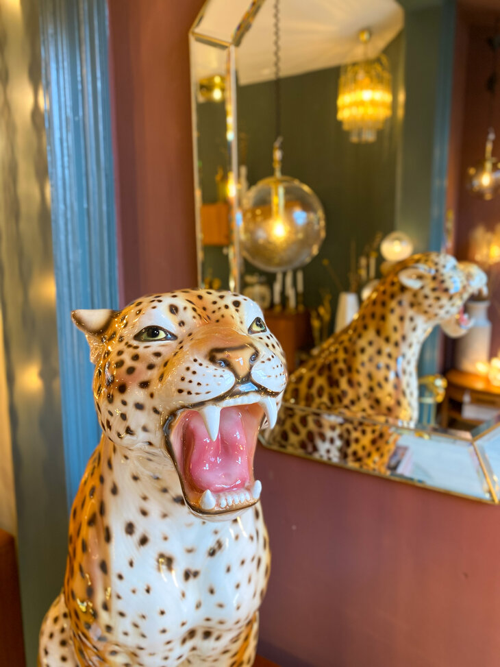 Vintage keramieken luipaard panter cheetah beeld | Sprinkelhop