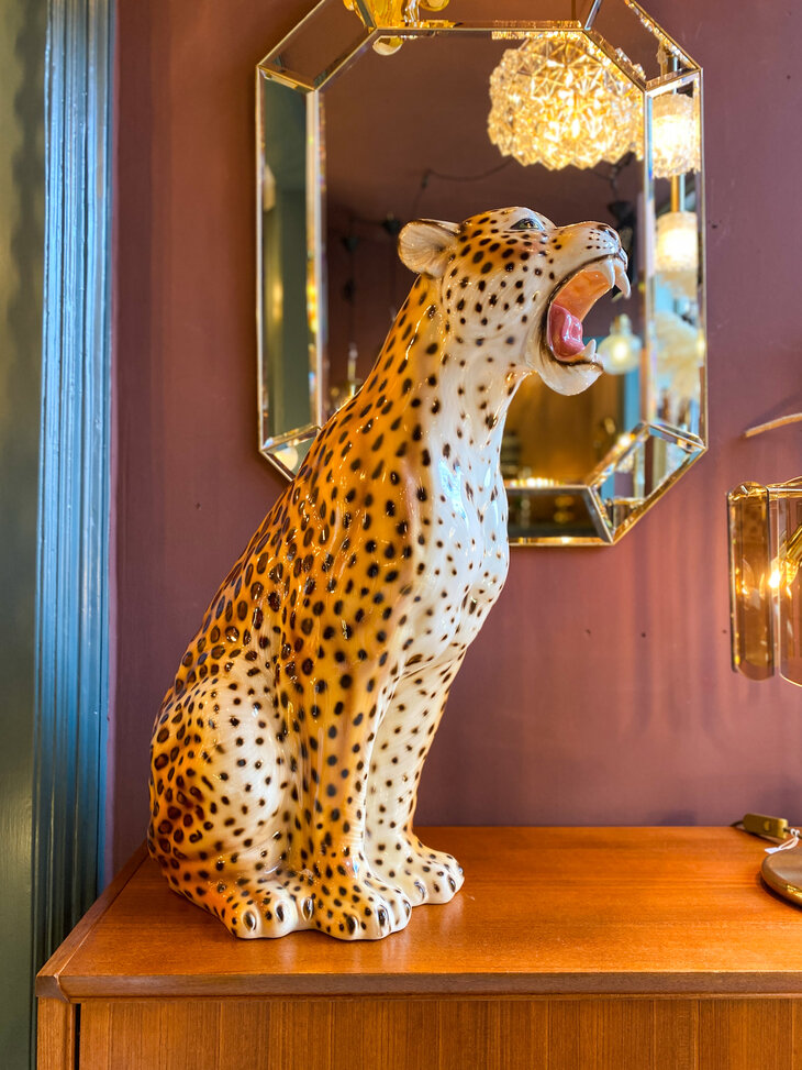 Vintage keramieken luipaard panter cheetah beeld | Sprinkelhop