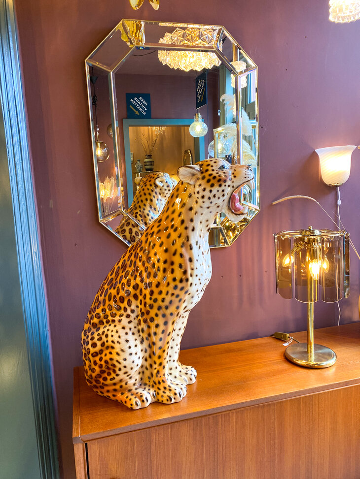Vintage keramieken luipaard panter cheetah beeld | Sprinkelhop