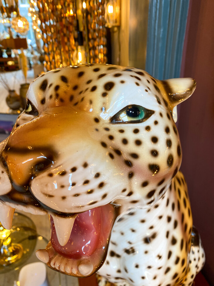 Vintage keramieken luipaard panter cheetah beeld | Sprinkelhop