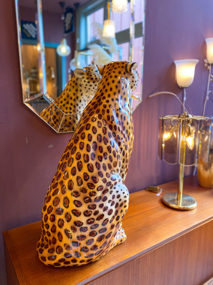Vintage keramieken luipaard panter cheetah beeld | Sprinkelhop