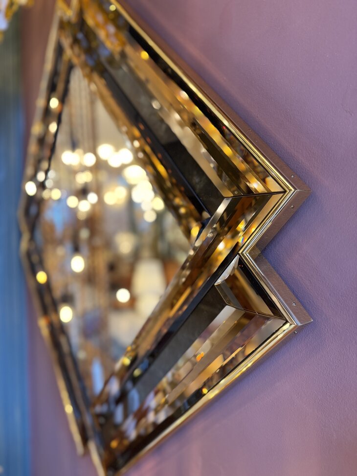 Vintage vierkante rosegouden spiegel facet geslepen