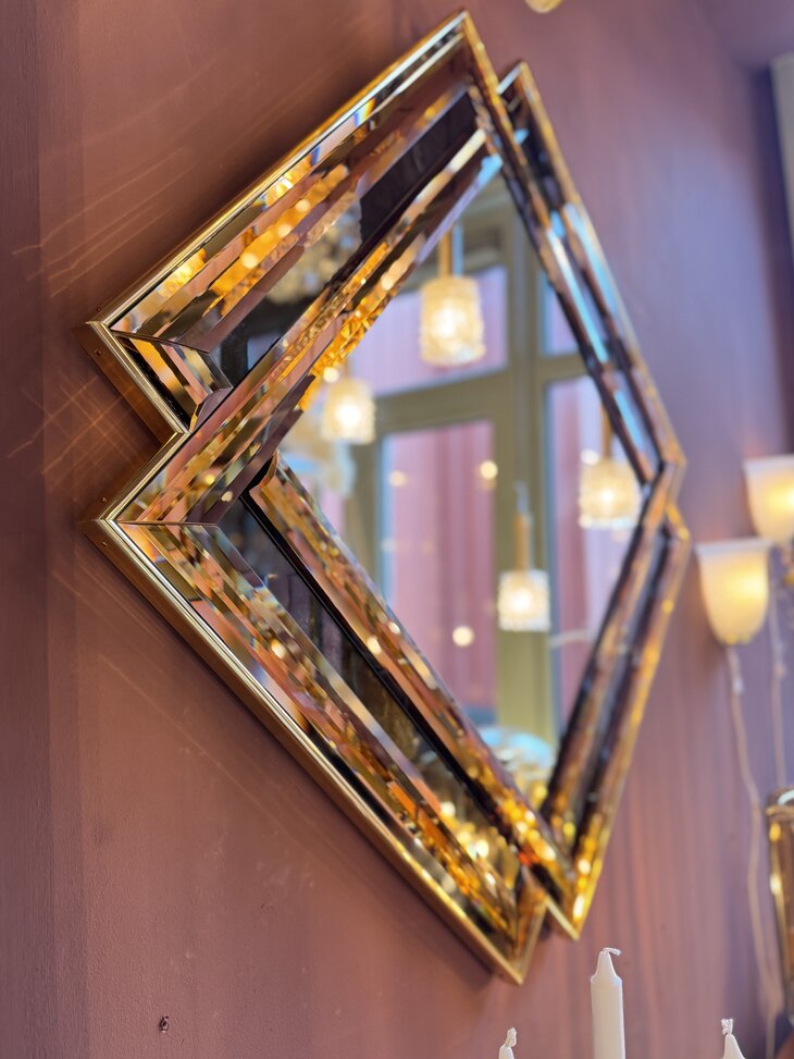 Vintage vierkante rosegouden spiegel facet geslepen