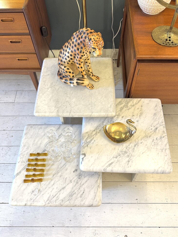 Set vintage Italiaanse vierkante marmeren salontafels | Sprinkelhop