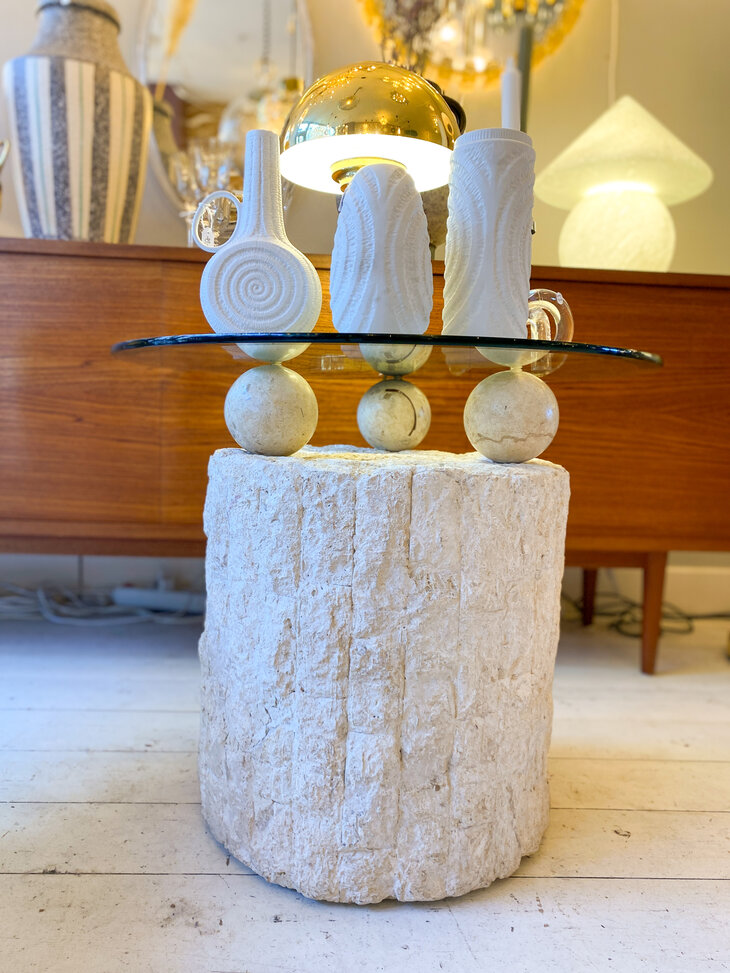 Vintage mactan stenen glazen salontafel Magnussen Ponte | Sprinkelhop