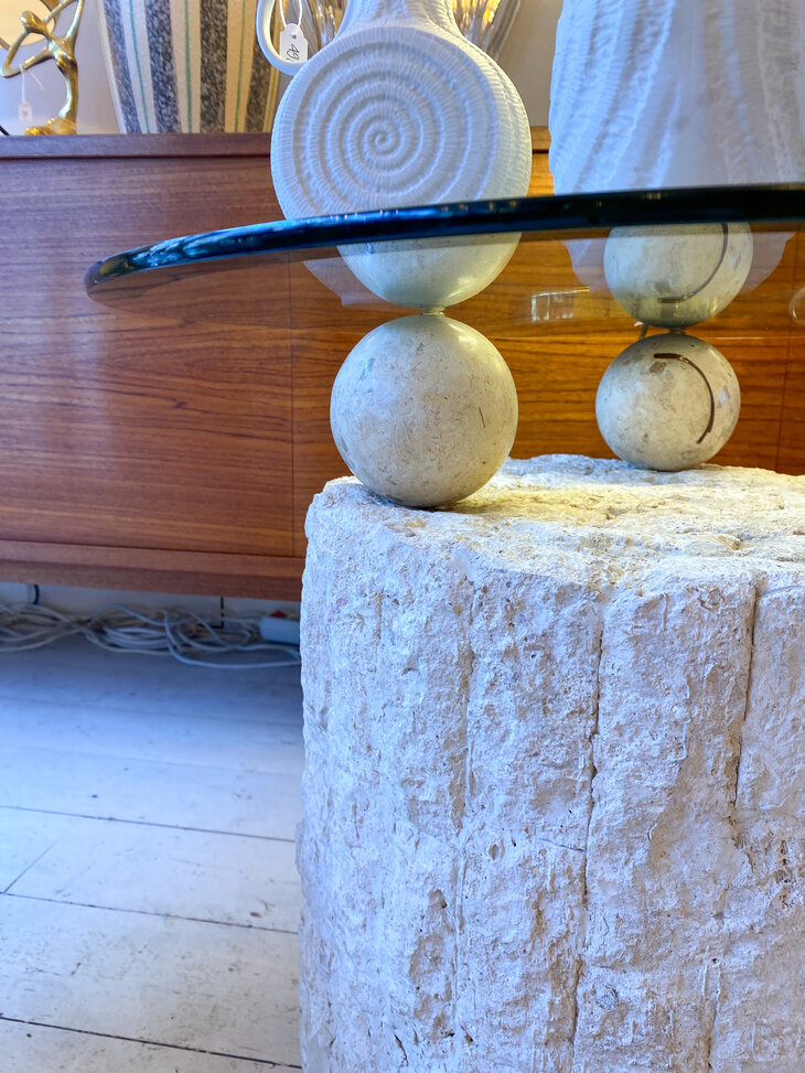 Vintage mactan stenen glazen salontafel Magnussen Ponte | Sprinkelhop