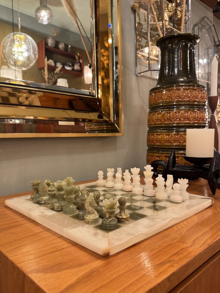 Vintage onyx marmeren schaakspel groen wit | Sprinkelhop