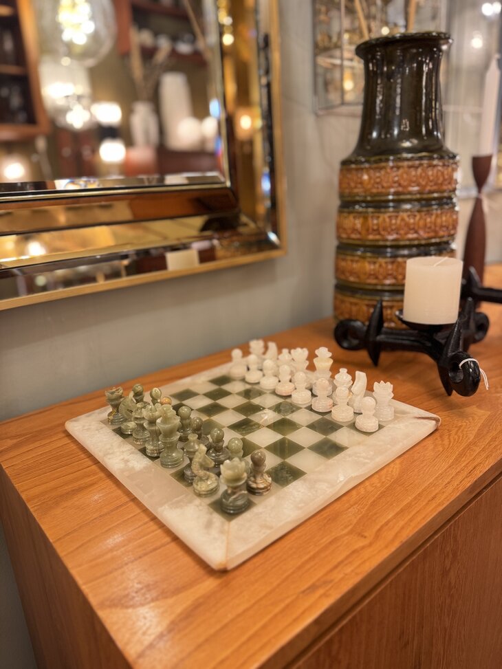 Vintage onyx marmeren schaakspel groen wit | Sprinkelhop
