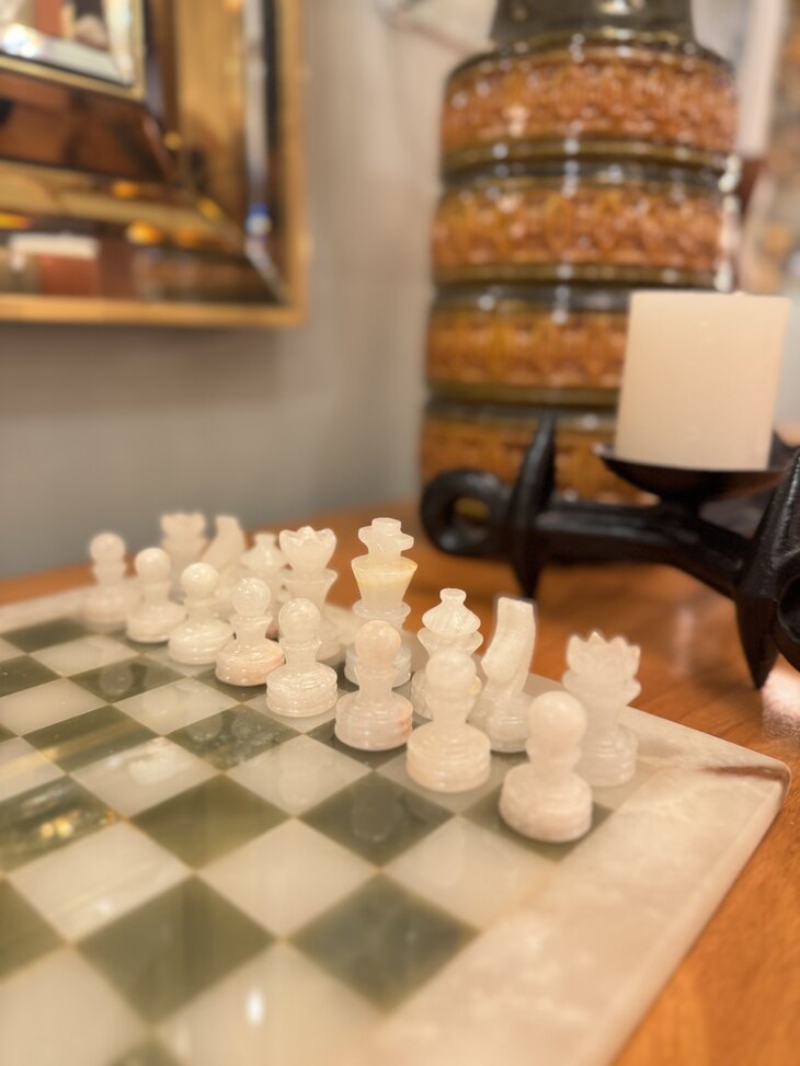 Vintage onyx marmeren schaakspel groen wit | Sprinkelhop
