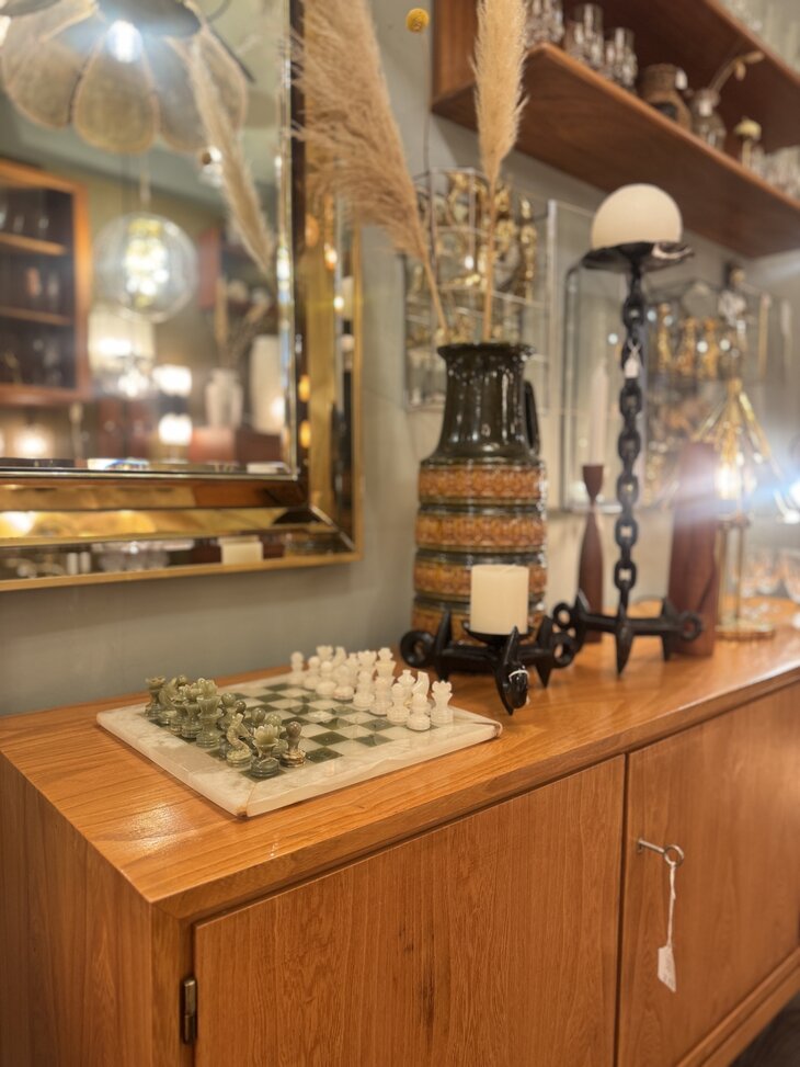 Vintage onyx marmeren schaakspel groen wit | Sprinkelhop