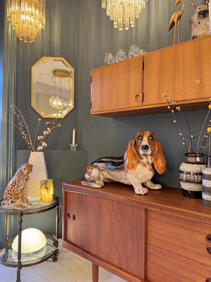 Vintage Italiaanse Maiolica keramieken basset hond XL | Sprinkelhop