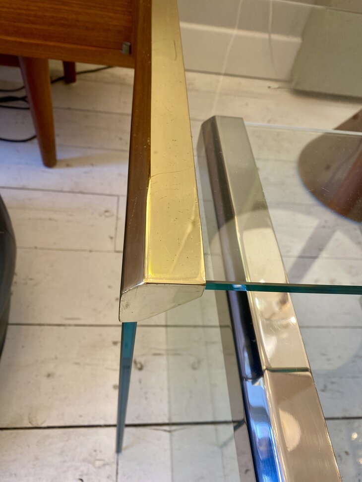 Vintage Gallotti en Radice salontafel glas messing medium 1970s | Sprinkelhop