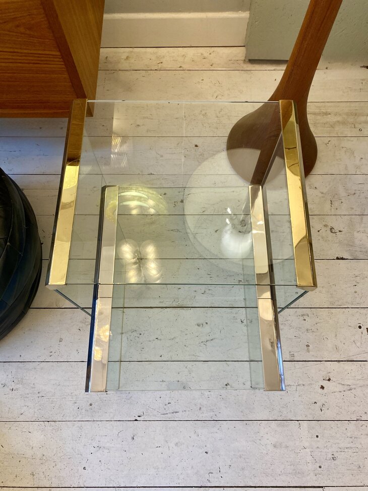 Vintage Gallotti en Radice salontafel glas messing medium 1970s | Sprinkelhop