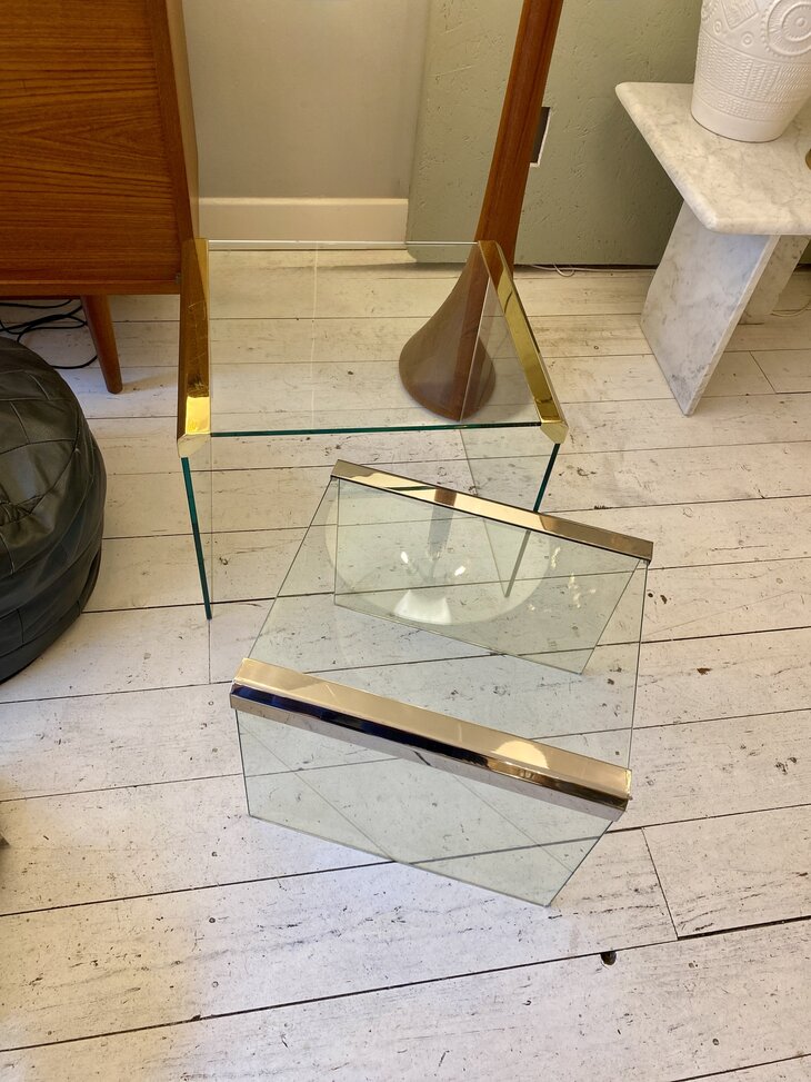 Vintage Gallotti en Radice salontafel glas messing medium 1970s | Sprinkelhop