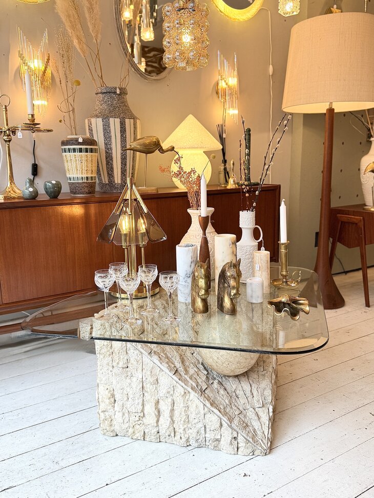 Magnussen Ponte vintage mactan stone glazen salontafel  | Sprinkelhop