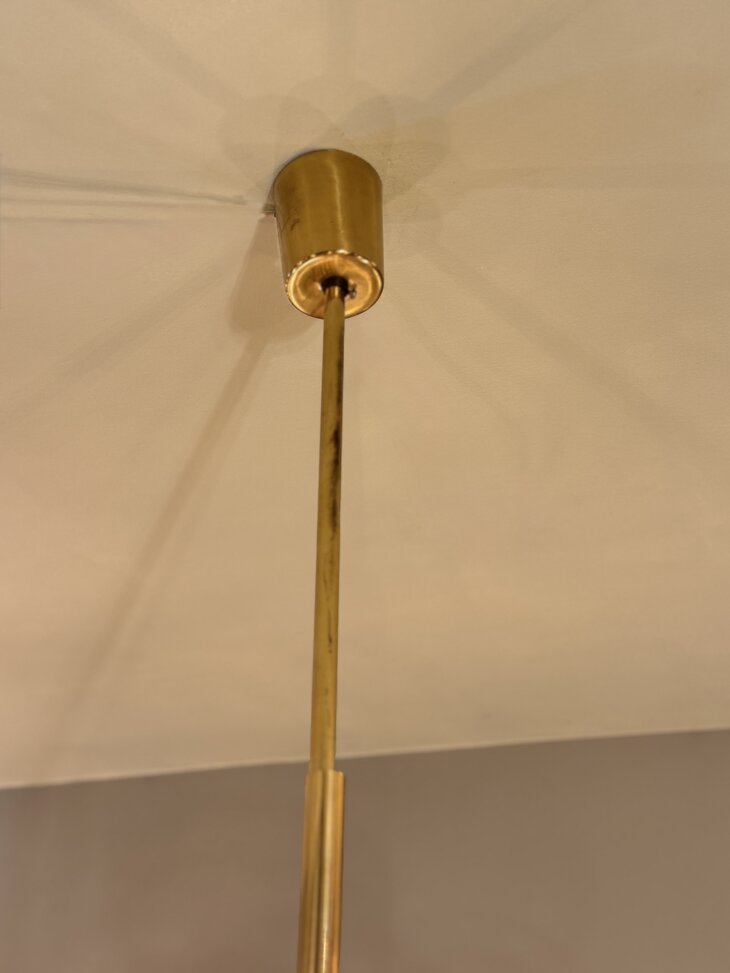 Jaren '70 messing kroonluchter met rookglazen bollen | Sprinkelhop