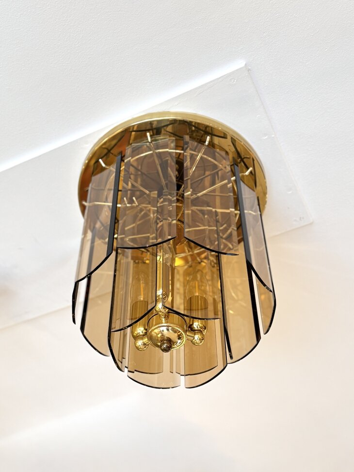 Vintage messing plafondlamp met rookglazen platen | Sprinkelhop