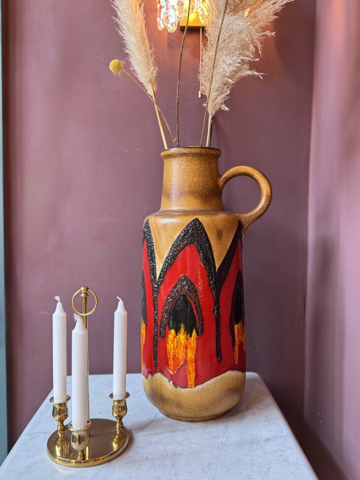 Vintage grote Scheurich West Germany fat lava vaas 409-52 bruin rood | Sprinkelhop