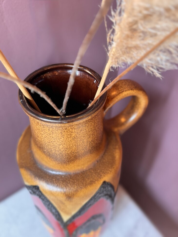 Vintage grote Scheurich West Germany fat lava vaas 409-52 bruin rood | Sprinkelhop