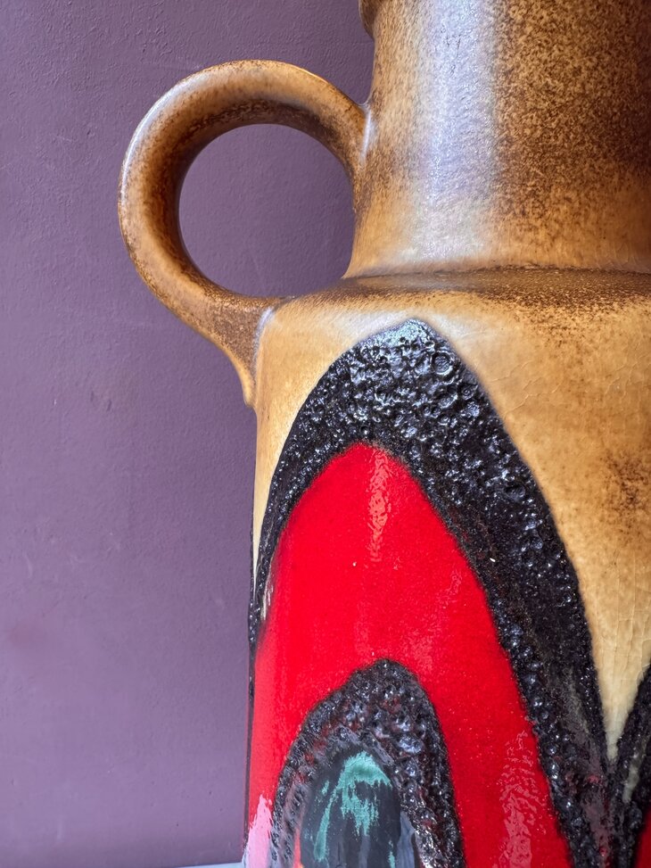 Vintage grote Scheurich West Germany fat lava vaas 409-52 bruin rood | Sprinkelhop