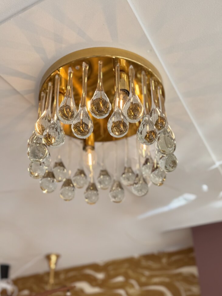 Vintage messing Palwa Murano glazen teardrop plafondlamp 