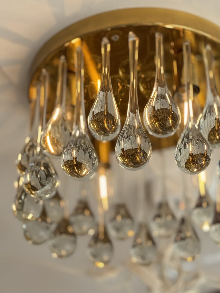 Vintage messing Palwa Murano glazen teardrop plafondlamp 