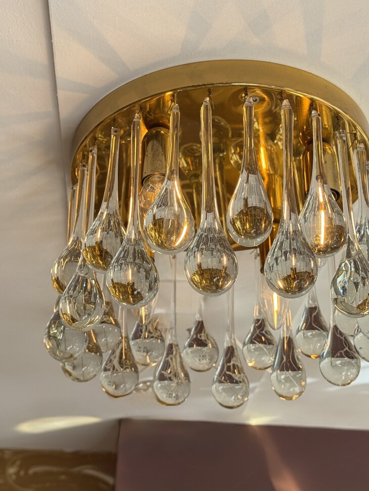 Vintage messing Palwa Murano glazen teardrop plafondlamp 