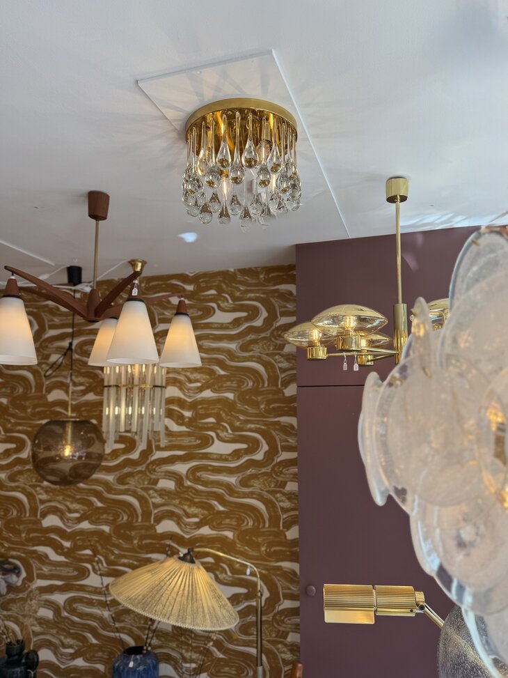 Vintage messing Palwa Murano glazen teardrop plafondlamp 