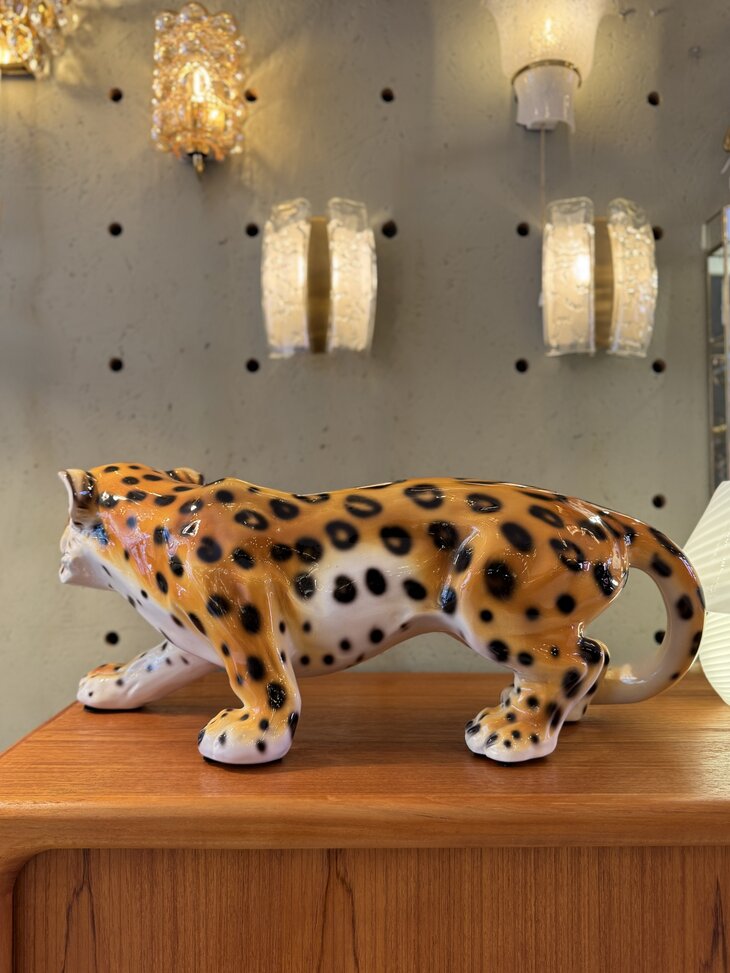 Jaren '80 Italiaanse porseleinen luipaard panter cheetah beeld | Sprinkelhop