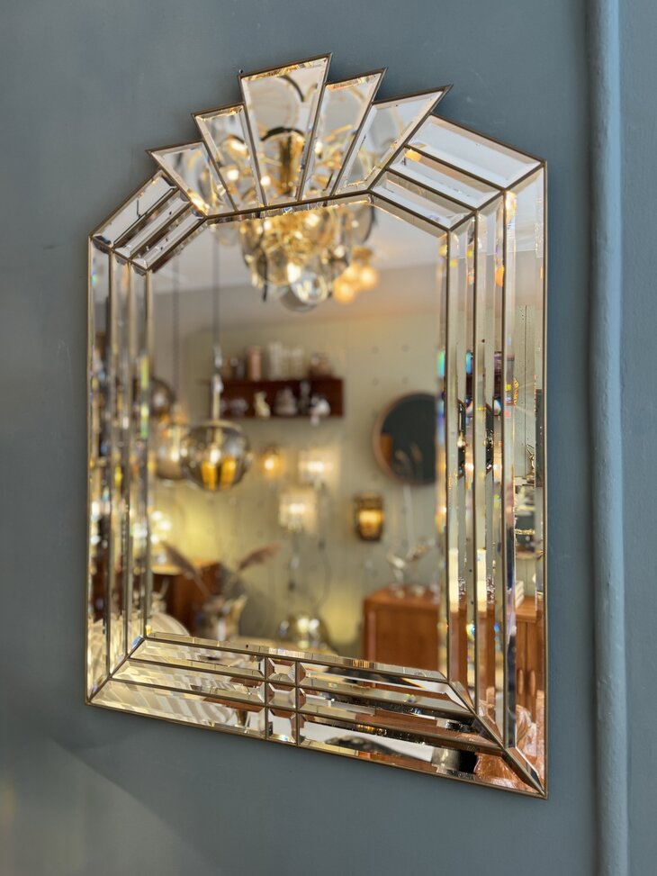Vintage jaren '70 art deco stijl spiegel van facetgeslepen glaspanelen | Sprinkelhop
