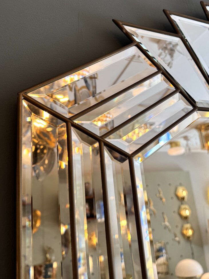Vintage jaren '70 art deco stijl spiegel van facetgeslepen glaspanelen | Sprinkelhop